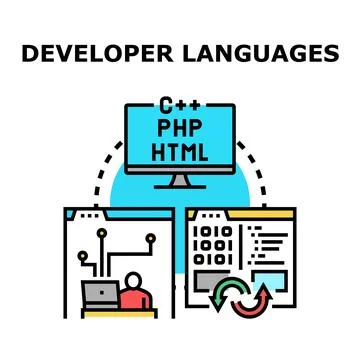 Developer languages programming coding software creating concept Stock-Illustration