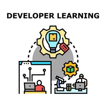 Developer learning process creating new software concepts イラスト素材