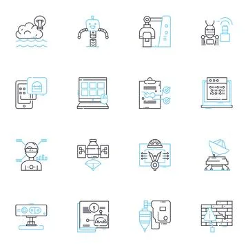 Developer linear icons set. Coding, Software, Codebase, Debugging, Architecture Stock Illustration