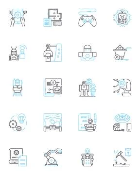 Developer linear icons set. Coding, Software, Codebase, Debugging, Architecture Stock Illustration