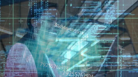 Developer looking at laptop screen and initiating holographic code overlay Stock Footage 310669655