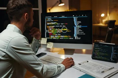 Developer Looking at Programming Code 스톡 사진