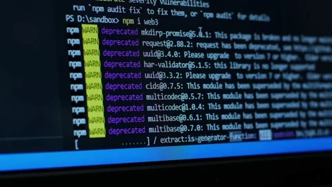 Developer looks at HTML code on a computer screen. HTML web pages scroll code Stock Footage 168170209