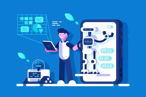 Developer making presentation of chat bot Stock Illustration