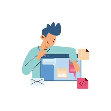 Developer man with webpage 스톡 일러스트