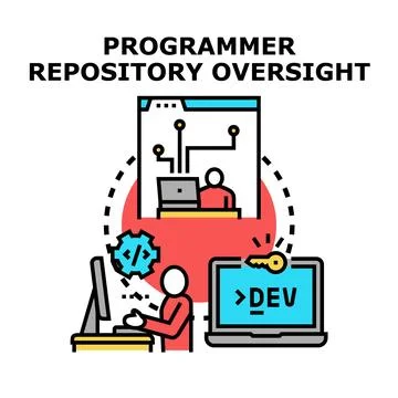 Developer managing software repository and coding process Stock Illustration