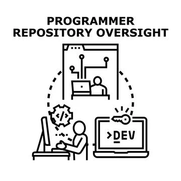 Developer managing software repository and coding process Stock Illustration