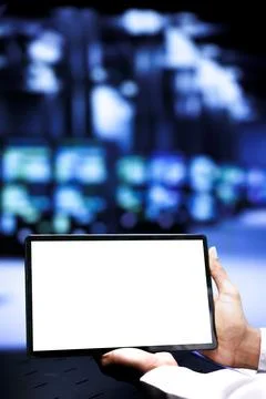 Developer mock up tablet server checkup Stock Photos