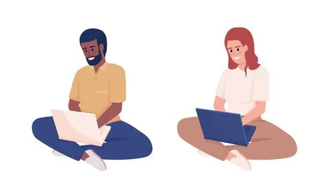 Developer occupation semi flat color vector character set Stock Illustration