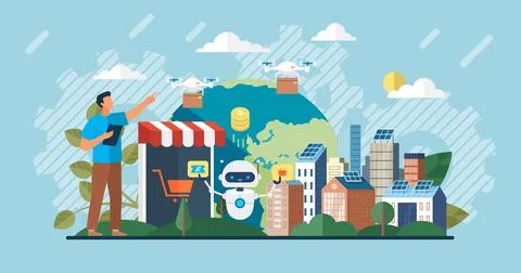 Developer with open robotic soft Optimization and efficiency delivery Illustrazione stock