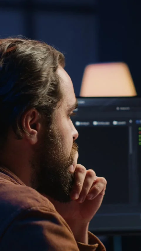 Developer overthinking solutions while doing programming during remote job shift Stock Footage 264509899