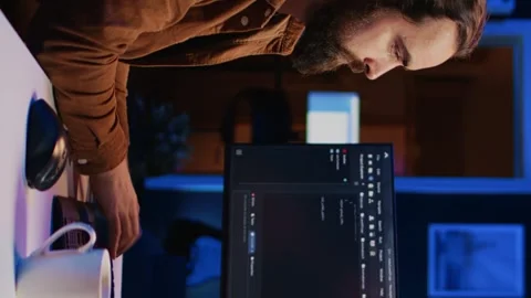 Developer overthinking solutions while doing programming during remote job shift Stock Footage 265107235