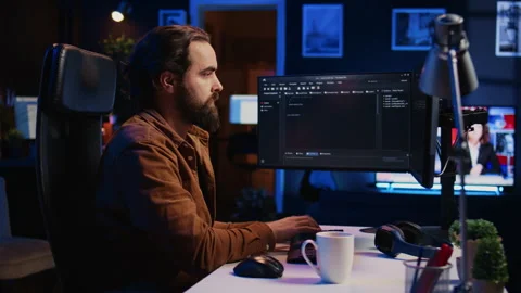 Developer overthinking solutions while doing programming during remote job shift Stock Footage 265506955