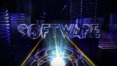 Developer processes the computer data to project a hologram of a word Software Stock Footage 220676489
