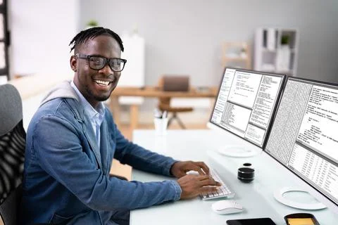 Developer Programmer Man Coding Software Foto stock