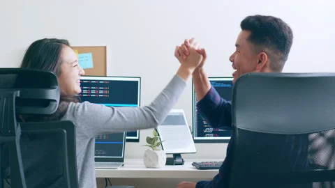 Developer programmer, software engineer, with colleague working on computer Stock Footage 220951496