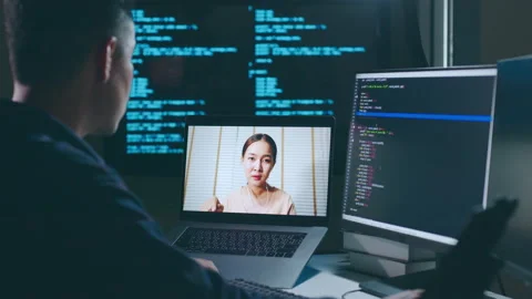 Developer programmer, software engineer, video call working with team Stock Footage 221004156