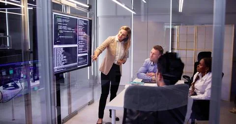 Developer Programmer Team Meeting Stockfoto's