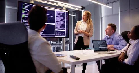 Developer Programmer Team Meeting Stockfoto's