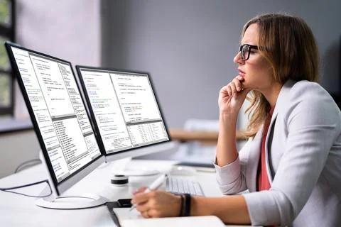 Developer Programmer Woman Coding Software Stock Photos