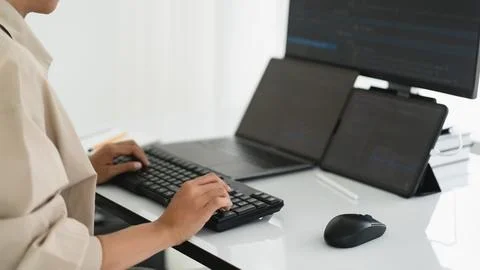 Developer programmer working about programming code to developing web and a.. Foto stock