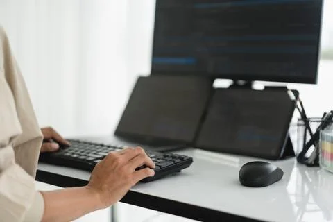 Developer programmer working about programming code to developing web and a.. 스톡 사진