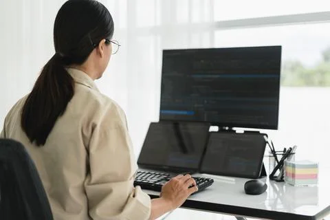 Developer programmer working about programming code to developing web and a.. Foto stock