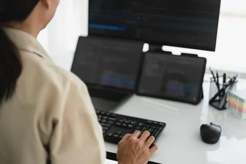 Developer programmer working about programming code to developing web and a.. 스톡 사진