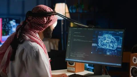 Developer programming AI scripts 写真素材