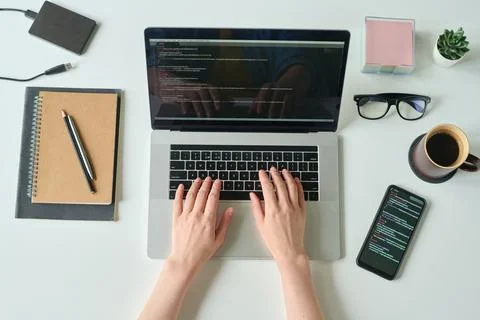 Developer programming language and program code on screen laptop Photos