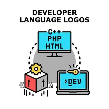 Developer programming language coding software application concept Stock Illustration