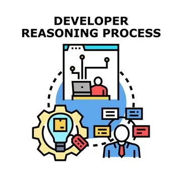 Developer reasoning process creating digital solutions Stock Illustration
