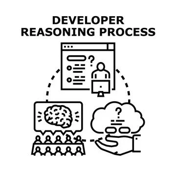 Developer reasoning process, problem solving, and solution concept Stock Illustration