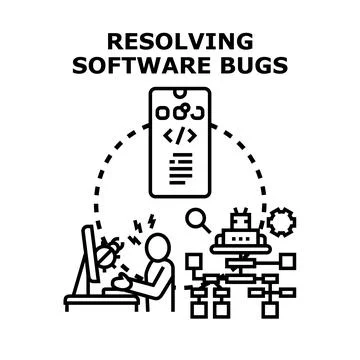 Developer resolving software bugs and programming failures Stockillustratie