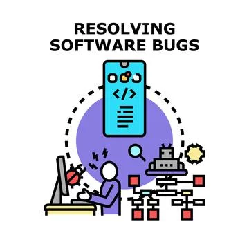Developer resolving software bugs and programming failures Illustrazione stock
