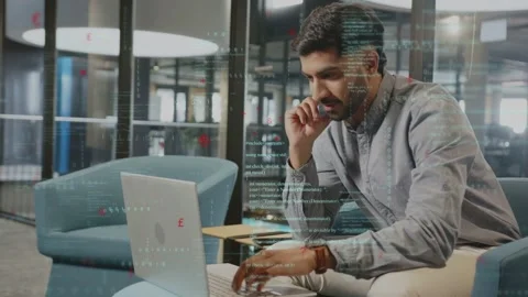 Developer responding to onscreen code prompt, typing on laptop in coworking Stock Footage 335282073