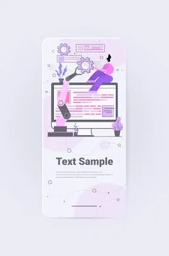 Developer with robotic hand creating mobile website ui web application Stock Illustration