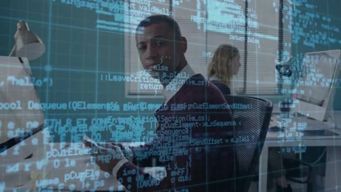 Developer scrolling phone screen initiating code overlay verifying modules as Stock Footage 320213261