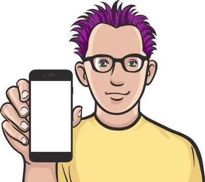Developer showing a mobile app on a smart phone Stock Illustration