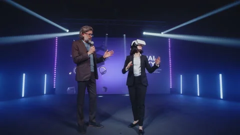 Developer showing new virtual reality headset Stock Footage 169713983