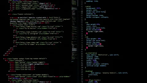 Developer software source code on monitor screen. writing script of software Stock Footage 159642440