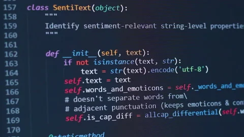 Developer software source code on monitor screen. writing script of software Stock Footage 159642593