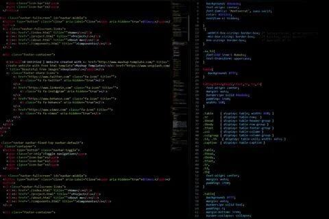 Developer software source code on monitor screen. writing script of software 库存照片