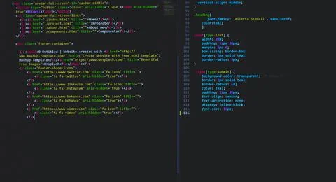 Developer software source code on monitor screen. writing script of software Stock Photos