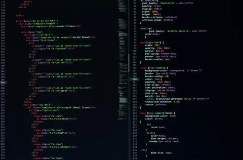Developer software source code on monitor screen. writing script of software Foto stock