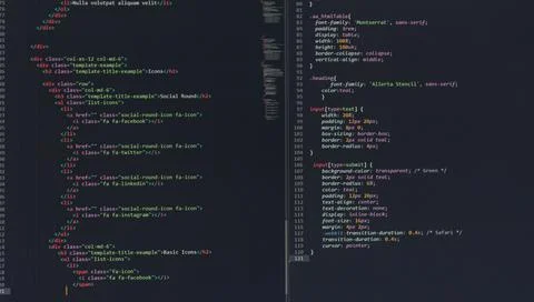 Developer software source code on monitor screen. writing script of software Stock Photos
