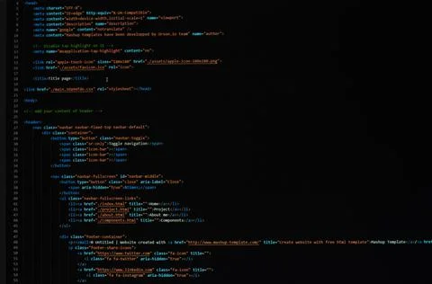 Developer software source code on monitor screen. writing script of software Stock Photos