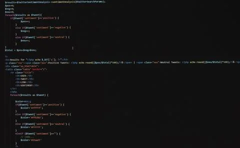 Developer software source code on monitor screen. writing script of software 写真素材