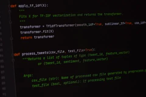 Developer software source code on monitor screen. writing script of software Stock Photos