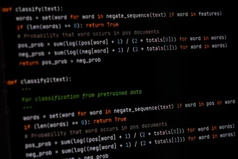 Developer software source code on monitor screen. writing script of software Stock Photos